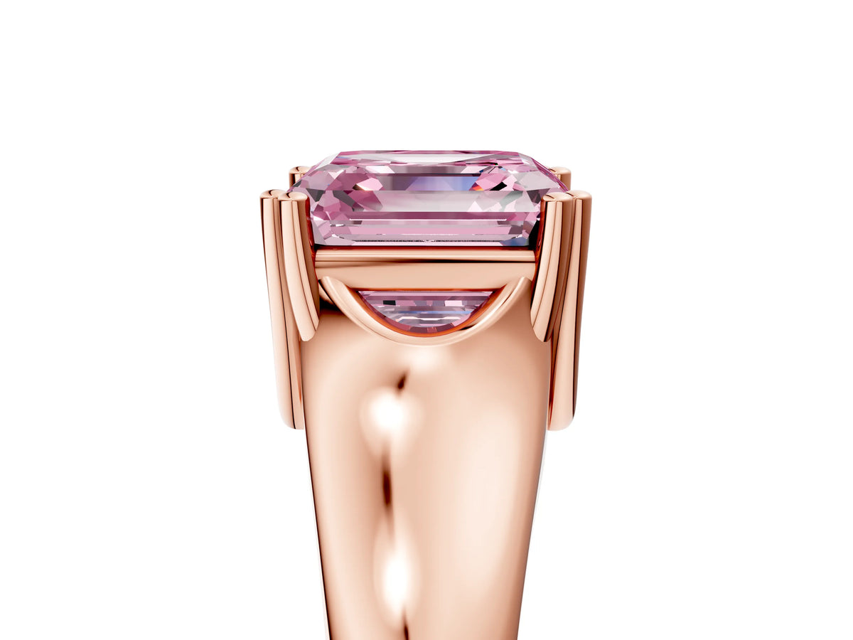 Fancy Pink Asscher Cut Diamond Solitaire Ring in Rose gold with Smooth Wide Band and Prong Setting_5