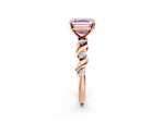 Fancy Pink Asscher Cut Diamond Solitaire Ring in Rose gold with Twisted Ribbon Band and Round Accents_2