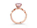 Fancy Pink Asscher Cut Diamond Solitaire Ring in Rose gold with Twisted Ribbon Band and Round Accents_3