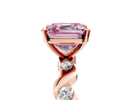 Fancy Pink Asscher Cut Diamond Solitaire Ring in Rose gold with Twisted Ribbon Band and Round Accents_5