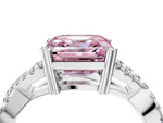 Fancy Pink Asscher Cut Diamond Solitaire Ring in Silver with Interwoven Pavé Band and Prong Setting_10