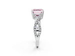 Fancy Pink Asscher Cut Diamond Solitaire Ring in Silver with Interwoven Pavé Band and Prong Setting_8