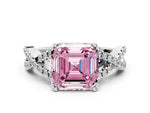 Fancy Pink Asscher Cut Diamond Solitaire Ring in White gold with Interwoven Pavé Band and Prong Setting