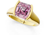 Fancy Pink Asscher Cut Diamond Tension Set Solitaire Ring in Yellow gold with Split Shank Band_1