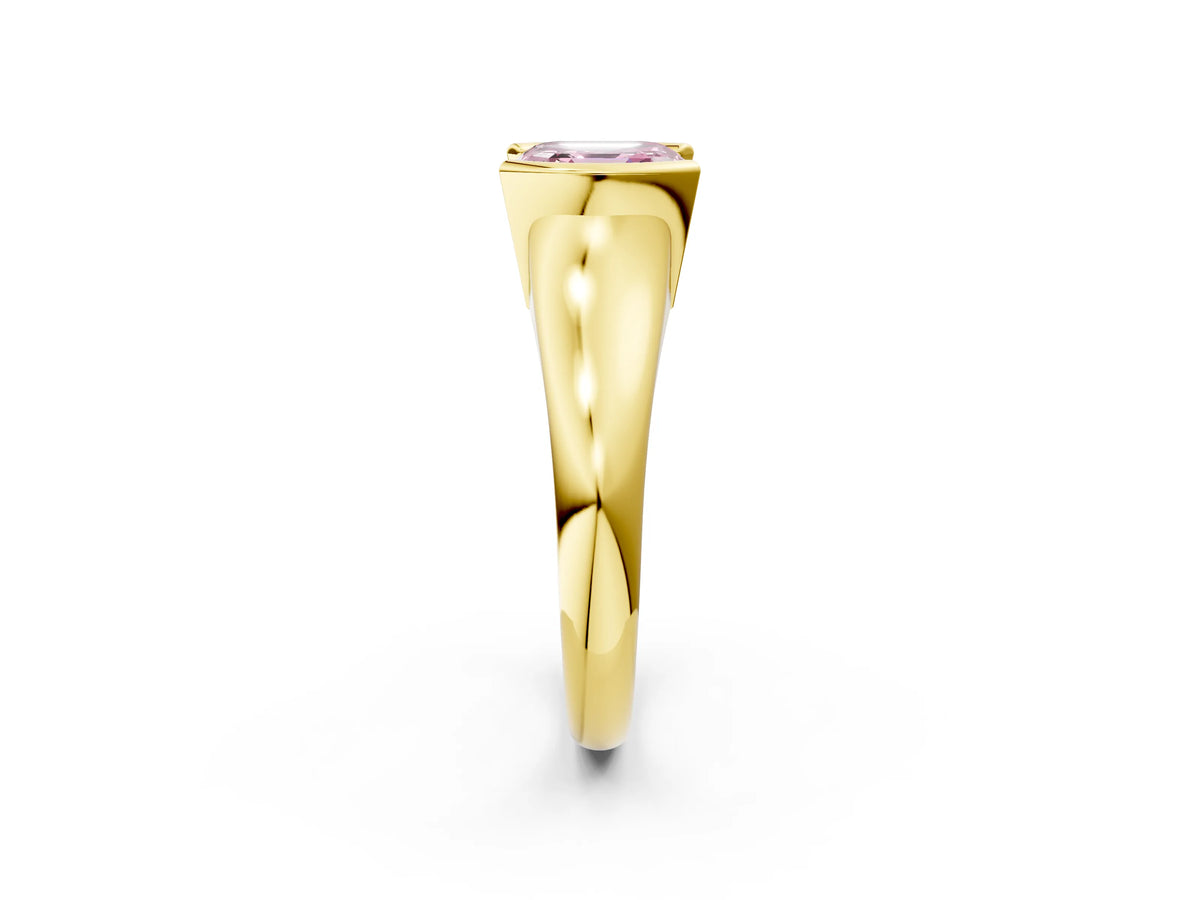 Fancy Pink Asscher Cut Diamond Tension Set Solitaire Ring in Yellow gold with Split Shank Band_2