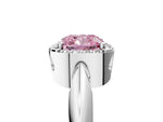 Fancy Pink Cushion Cut Diamond Halo Engagement Ring in Platinum with Plain Split Shank and Prong Setting_17