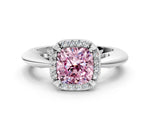 Fancy Pink Cushion Cut Diamond Halo Engagement Ring in Silver with Plain Split Shank and Prong Setting_12
