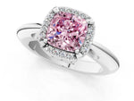 Fancy Pink Cushion Cut Diamond Halo Engagement Ring in Silver with Plain Split Shank and Prong Setting_13