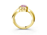 Fancy Pink Cushion Cut Diamond Halo Engagement Ring in Yellow gold with Plain Split Shank and Prong Setting_3