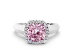 Fancy Pink Cushion Cut Diamond Halo Ring in Silver with Cathedral Band and Prong Setting_12