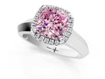 Fancy Pink Cushion Cut Diamond Halo Ring in Silver with Cathedral Band and Prong Setting_13