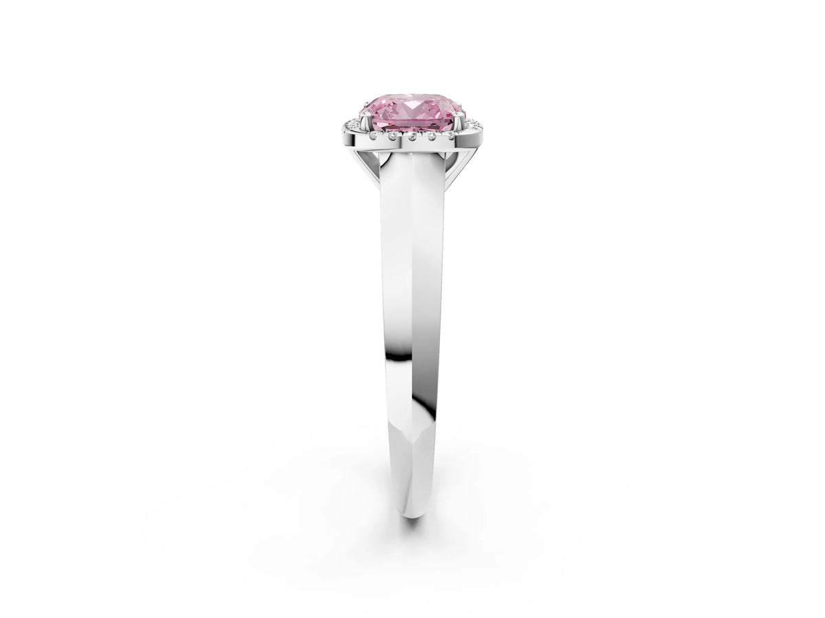 Fancy Pink Cushion Cut Diamond Halo Ring in Silver with Cathedral Band and Prong Setting_14