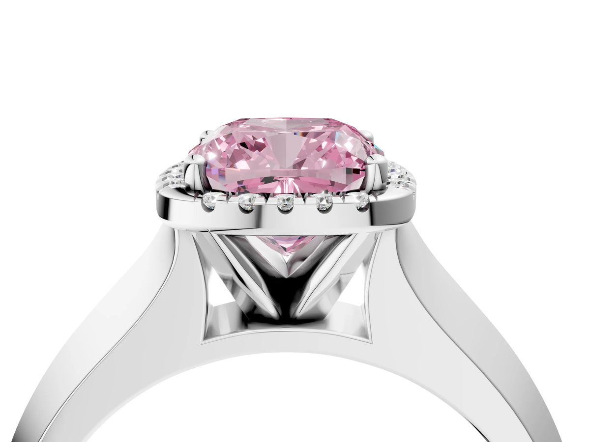 Fancy Pink Cushion Cut Diamond Halo Ring in Silver with Cathedral Band and Prong Setting_16