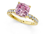 Fancy Pink Cushion Cut Diamond Pavé Solitaire Ring in Yellow gold with Round Pavé Band and Prong Setting_1