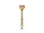 Fancy Pink Cushion Cut Diamond Pavé Solitaire Ring in Yellow gold with Round Pavé Band and Prong Setting_2