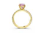 Fancy Pink Cushion Cut Diamond Pavé Solitaire Ring in Yellow gold with Round Pavé Band and Prong Setting_3