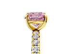 Fancy Pink Cushion Cut Diamond Pavé Solitaire Ring in Yellow gold with Round Pavé Band and Prong Setting_5