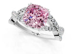Fancy Pink Cushion Cut Diamond Solitaire Ring in Platinum with Interwoven Pavé Band and Prong Setting_7