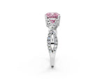 Fancy Pink Cushion Cut Diamond Solitaire Ring in Platinum with Interwoven Pavé Band and Prong Setting_8
