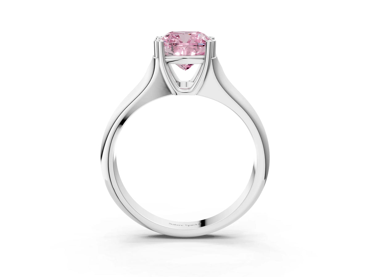Fancy Pink Cushion Cut Diamond Solitaire Ring in Platinum with Smooth Wide Band and Prong Setting_15