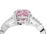 Fancy Pink Cushion Cut Diamond Solitaire Ring in Silver with Interwoven Pavé Band and Prong Setting_10