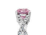 Fancy Pink Cushion Cut Diamond Solitaire Ring in Silver with Interwoven Pavé Band and Prong Setting_11