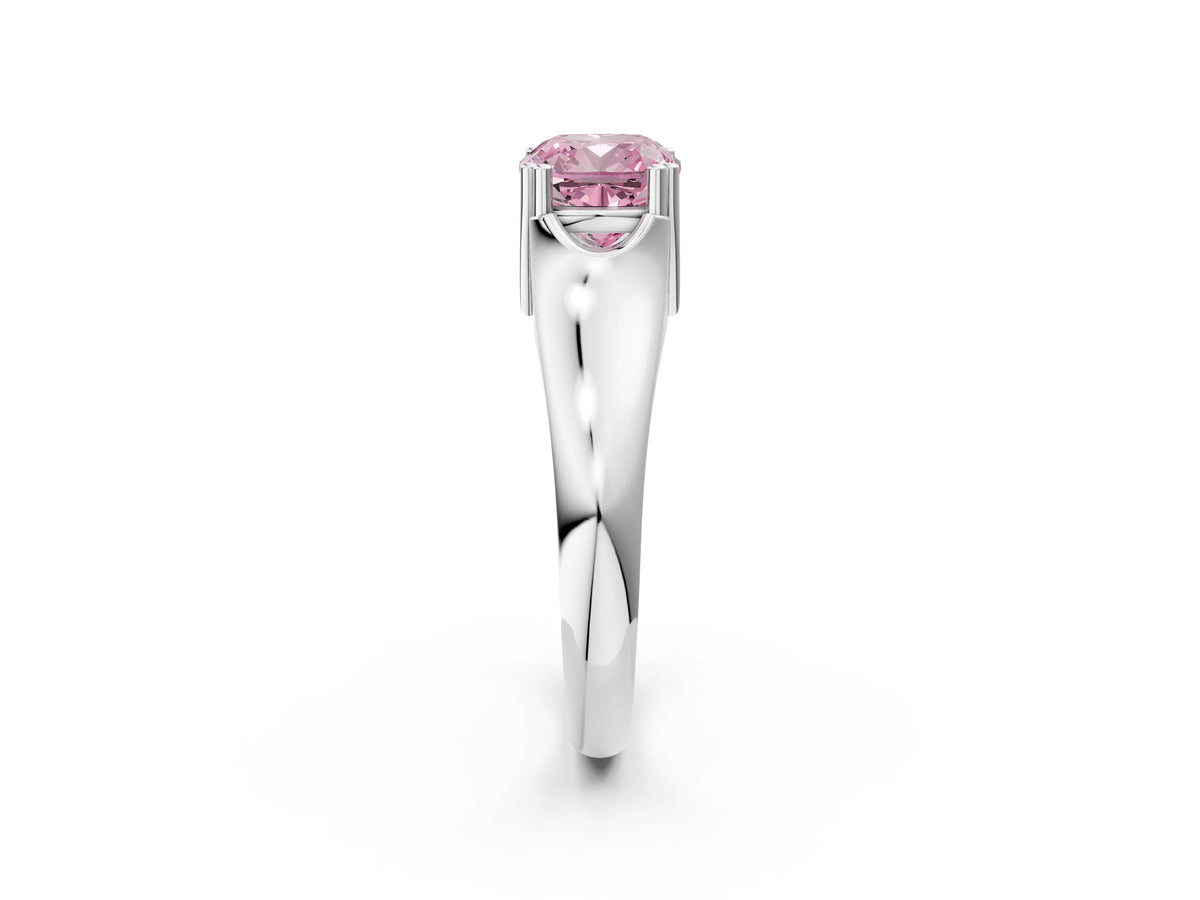Fancy Pink Cushion Cut Diamond Solitaire Ring in Silver with Smooth Wide Band and Prong Setting_8
