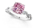 Fancy Pink Cushion Cut Diamond Solitaire Ring in Silver with Twisted Ribbon Band and Round Accents_1