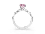 Fancy Pink Cushion Cut Diamond Solitaire Ring in Silver with Twisted Ribbon Band and Round Accents_3