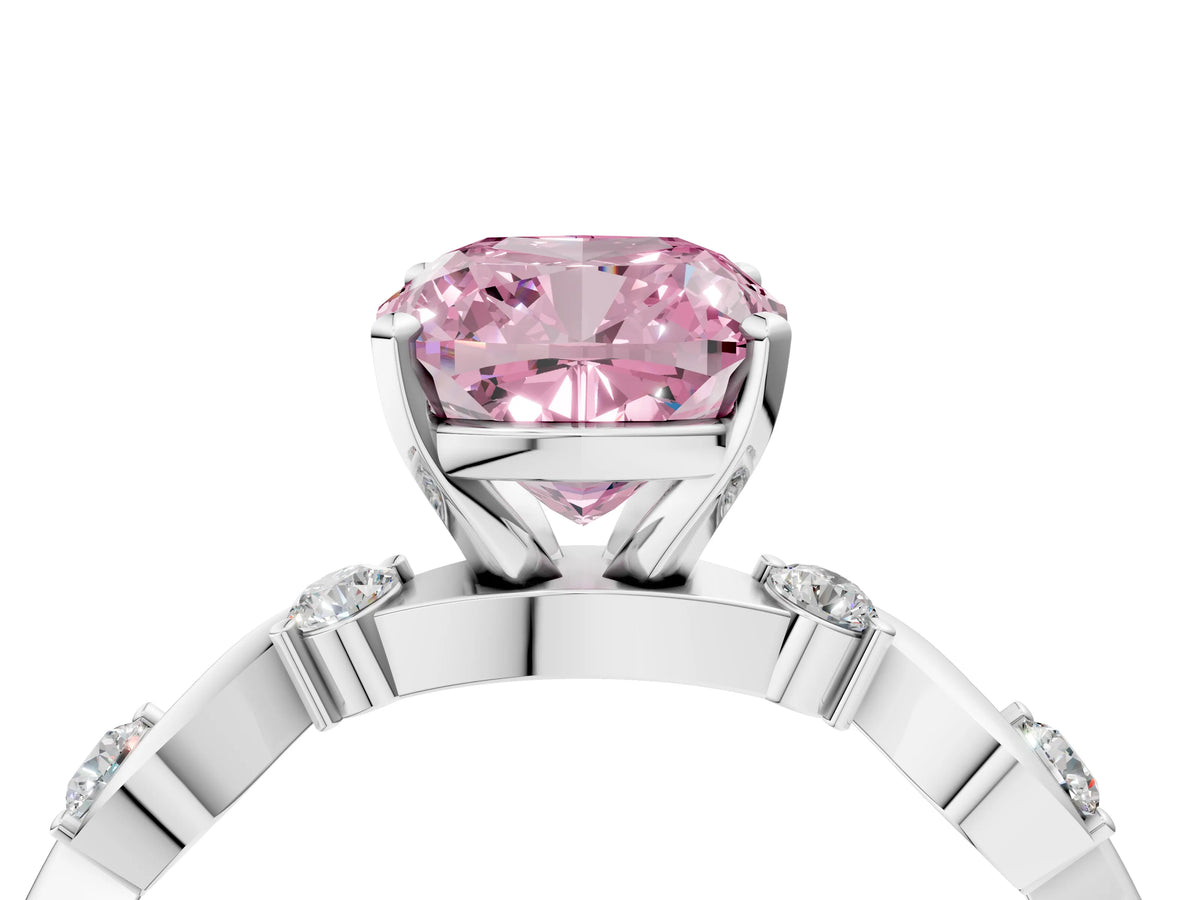 Fancy Pink Cushion Cut Diamond Solitaire Ring in Silver with Twisted Ribbon Band and Round Accents_4