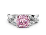 Fancy Pink Cushion Cut Diamond Solitaire Ring in White gold with Interwoven Pavé Band and Prong Setting