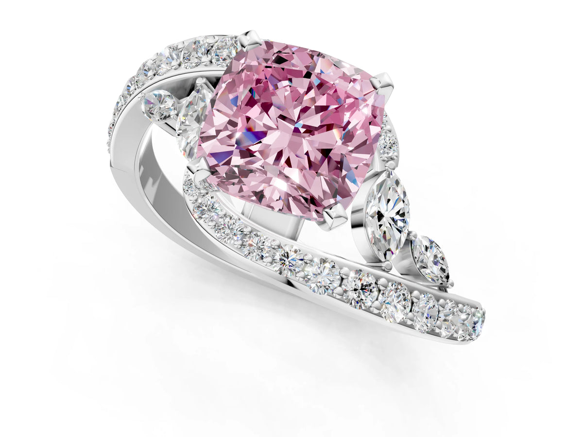 Fancy Pink Cushion Cut Diamond Solitaire Ring in White gold with Pavé Twist Band and Prong Setting_1
