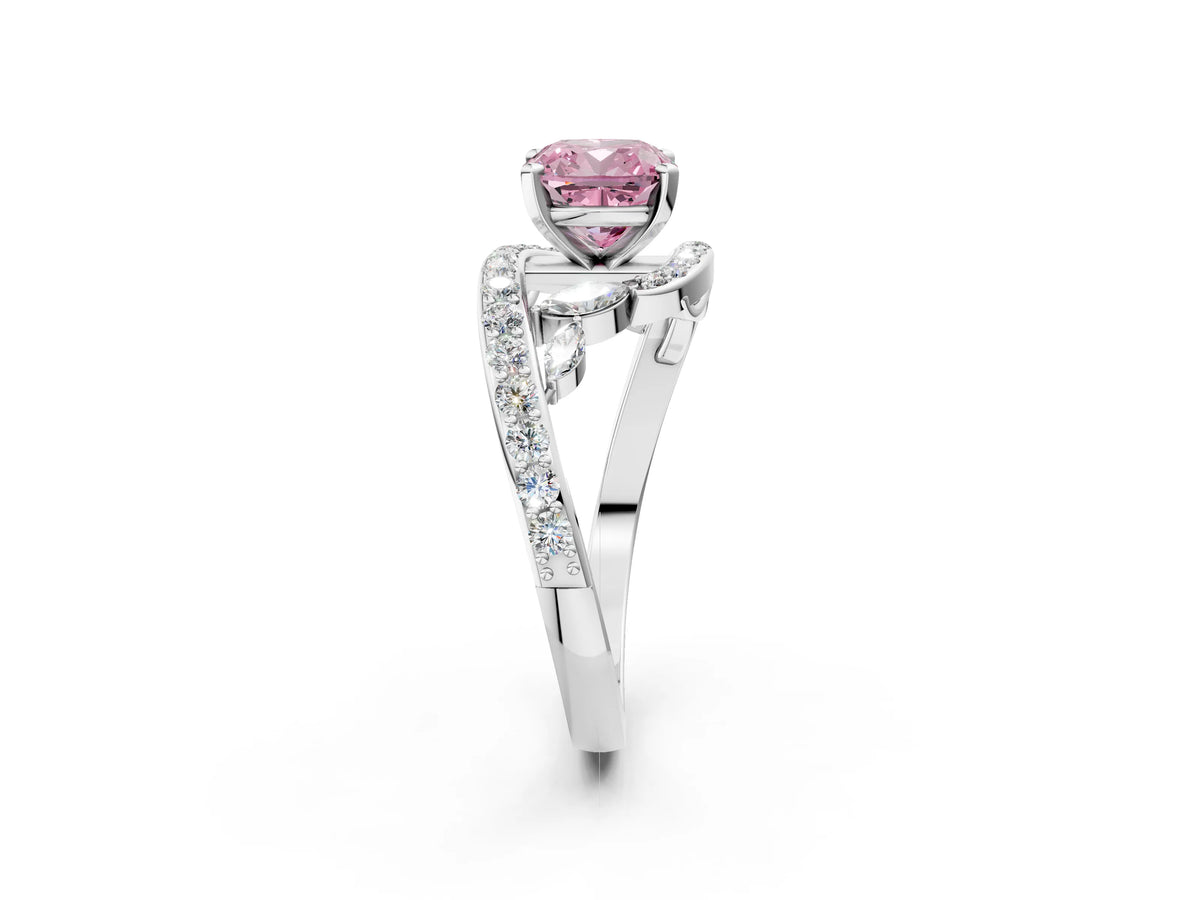 Fancy Pink Cushion Cut Diamond Solitaire Ring in White gold with Pavé Twist Band and Prong Setting_2