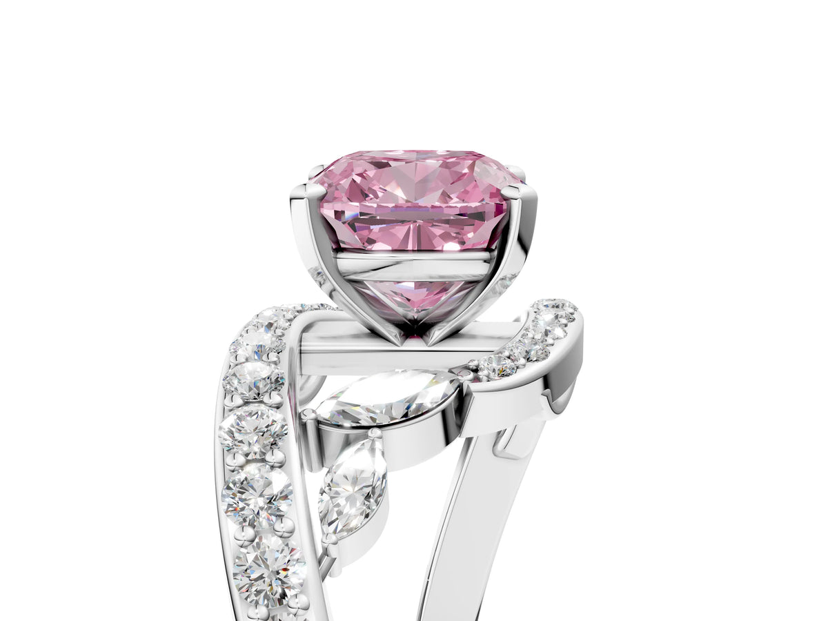 Fancy Pink Cushion Cut Diamond Solitaire Ring in White gold with Pavé Twist Band and Prong Setting_5