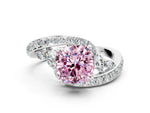 Fancy Pink Cushion Cut Diamond Solitaire Ring in White gold with Pavé Twist Band and Prong Setting