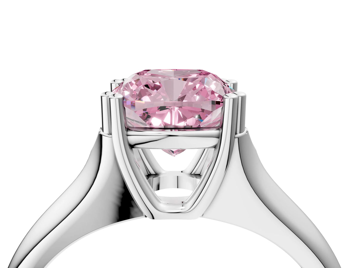 Fancy Pink Cushion Cut Diamond Solitaire Ring in White gold with Smooth Wide Band and Prong Setting_4