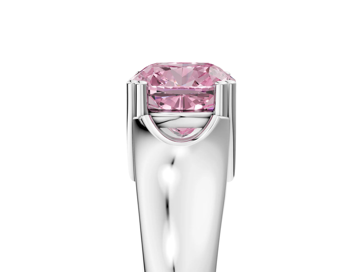 Fancy Pink Cushion Cut Diamond Solitaire Ring in White gold with Smooth Wide Band and Prong Setting_5