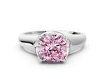 Fancy Pink Cushion Cut Diamond Solitaire Ring in White gold with Smooth Wide Band and Prong Setting