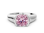 Fancy Pink Cushion Cut Diamond Tension Set Solitaire Ring in Silver with Split Shank Band_12