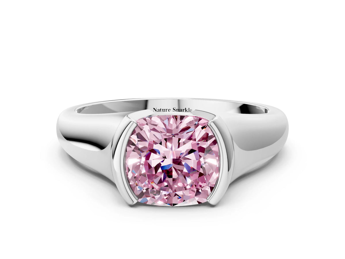 Fancy Pink Cushion Cut Diamond Tension Set Solitaire Ring in Silver with Split Shank Band_12