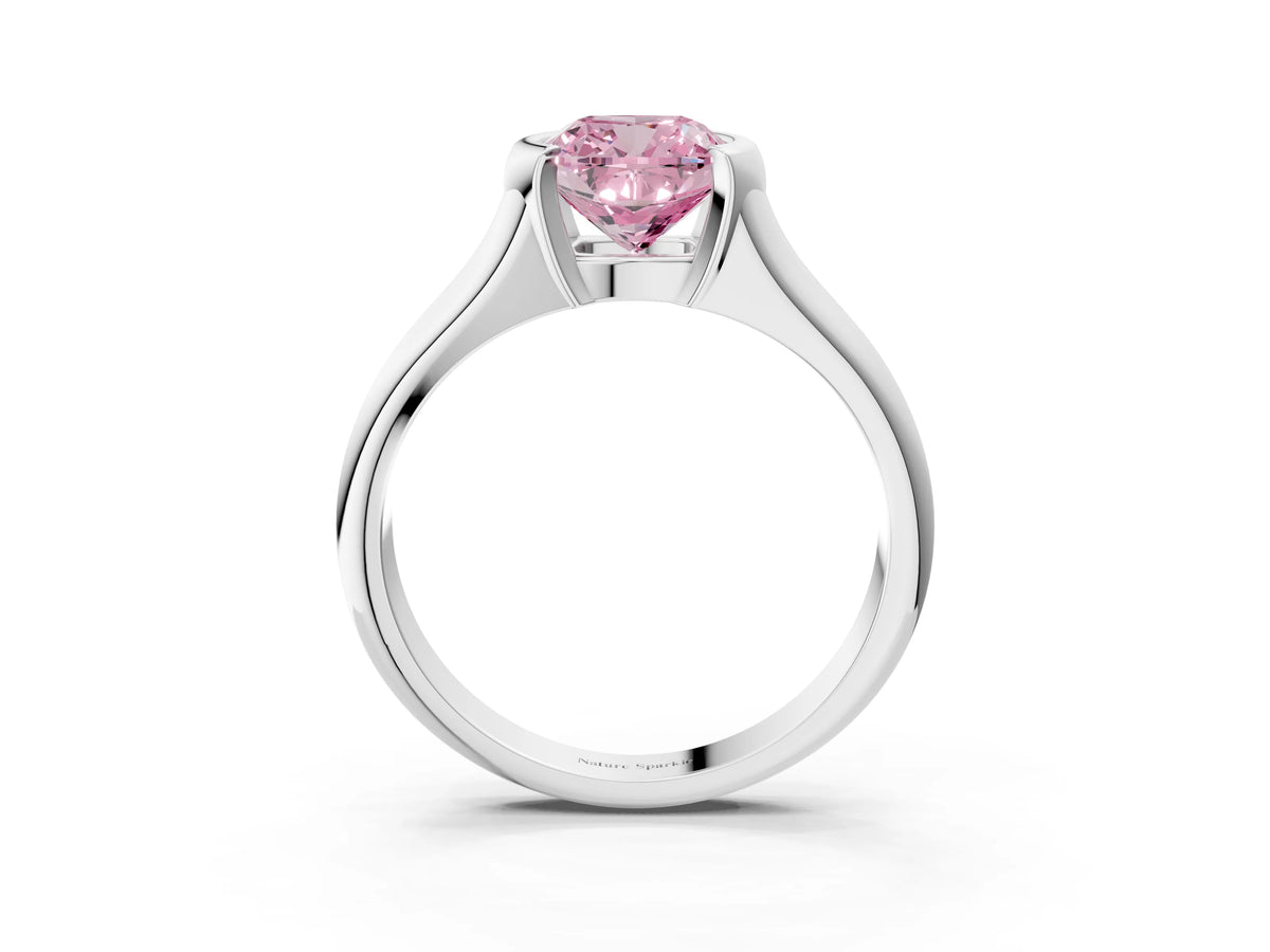 Fancy Pink Cushion Cut Diamond Tension Set Solitaire Ring in Silver with Split Shank Band_15