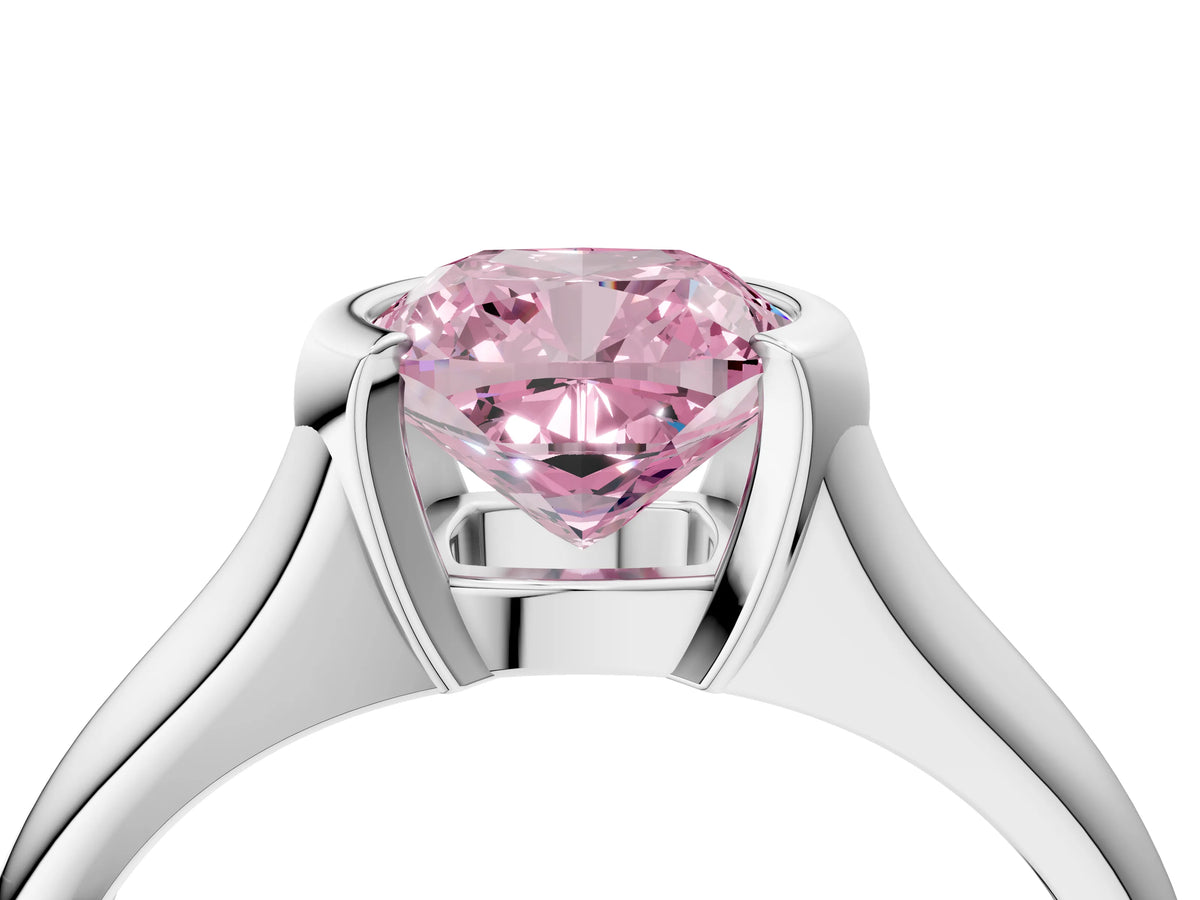 Fancy Pink Cushion Cut Diamond Tension Set Solitaire Ring in Silver with Split Shank Band_16