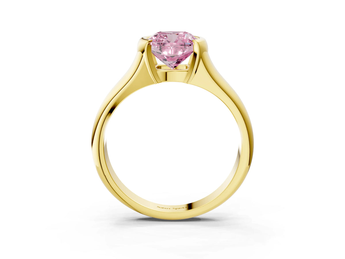 Fancy Pink Cushion Cut Diamond Tension Set Solitaire Ring in Yellow gold with Split Shank Band_3