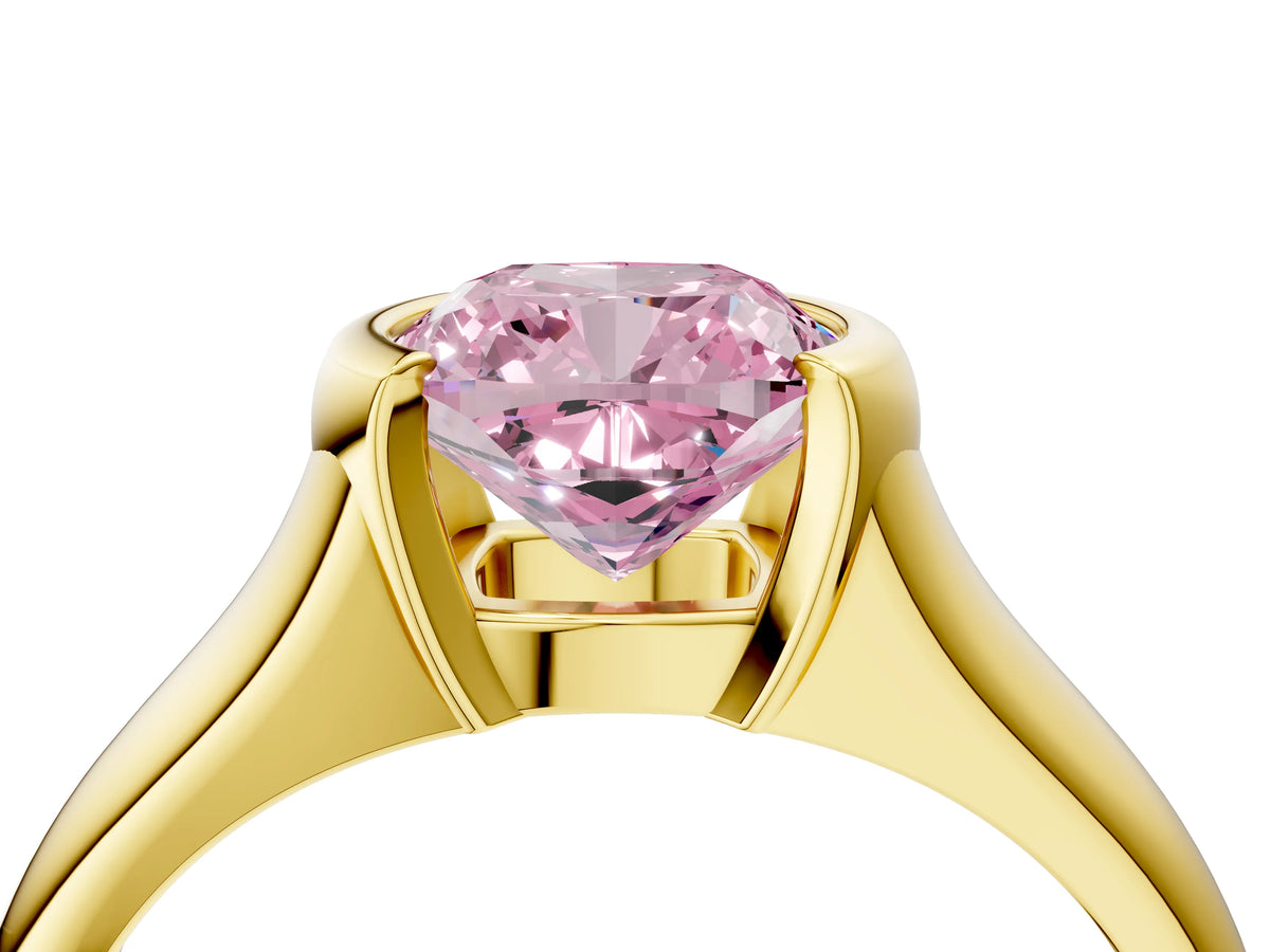 Fancy Pink Cushion Cut Diamond Tension Set Solitaire Ring in Yellow gold with Split Shank Band_4