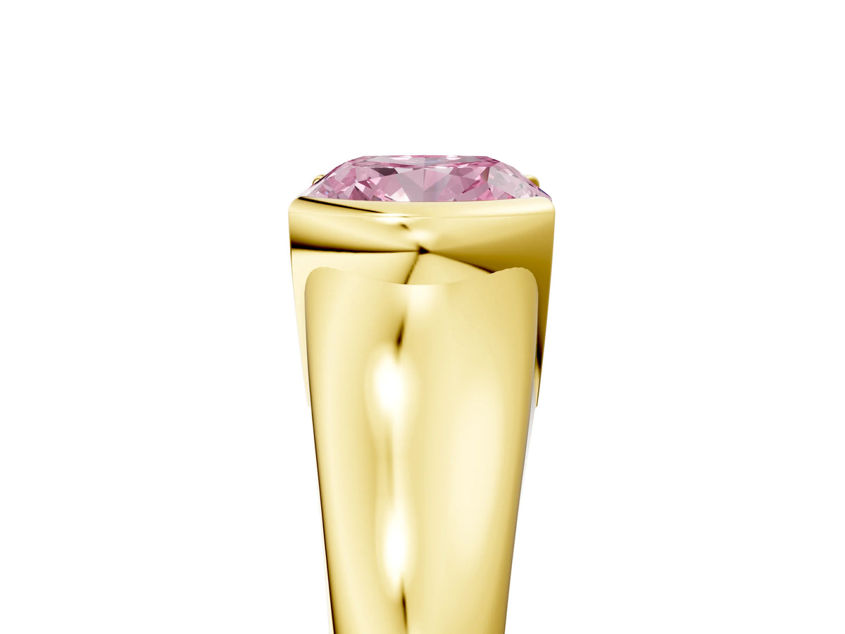 Fancy Pink Cushion Cut Diamond Tension Set Solitaire Ring in Yellow gold with Split Shank Band_5