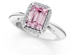 Fancy Pink Emerald Cut Diamond Halo Engagement Ring in Platinum with Plain Split Shank and Prong Setting_13