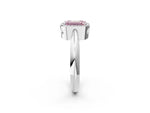 Fancy Pink Emerald Cut Diamond Halo Engagement Ring in Platinum with Plain Split Shank and Prong Setting_14