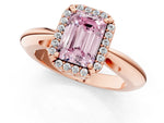 Fancy Pink Emerald Cut Diamond Halo Engagement Ring in Rose gold with Plain Split Shank and Prong Setting_1