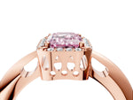 Fancy Pink Emerald Cut Diamond Halo Engagement Ring in Rose gold with Plain Split Shank and Prong Setting_4
