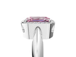 Fancy Pink Emerald Cut Diamond Halo Engagement Ring in Silver with Plain Split Shank and Prong Setting_17
